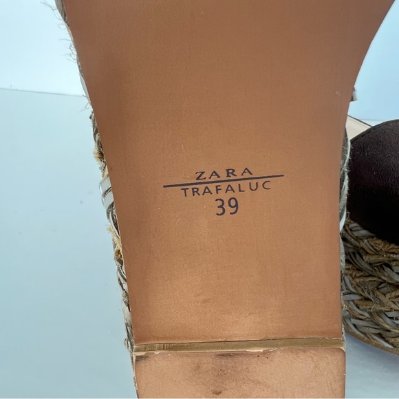 ZARA Trafaluc Brown Suede Jute Raffia w Faux Leather Woven Platform Sandal Sz 39 - Picture 10 of 11